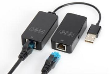 Digitus USB podaljšek, USB 2.0, za uporabo s kablom Cat5/5e/6 (UTP, STP ali SFT) do 50m/164ft