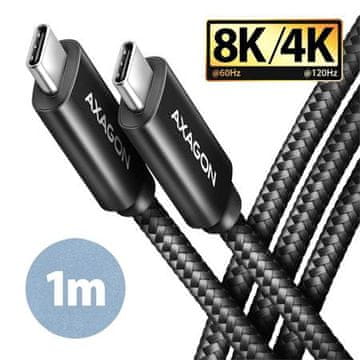 AXAGON BUCM432-CM10AB, NewGEN+ kabel USB-C <-> USB-C, 1 m, USB4 Gen 3×2, PD 100W 5A, 8K HD, ALU, oplet, črn