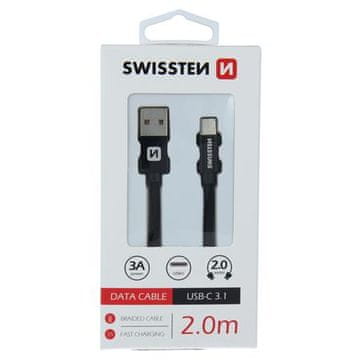 SWISSTEN USB/USB-C 2 m, tekstil, črna