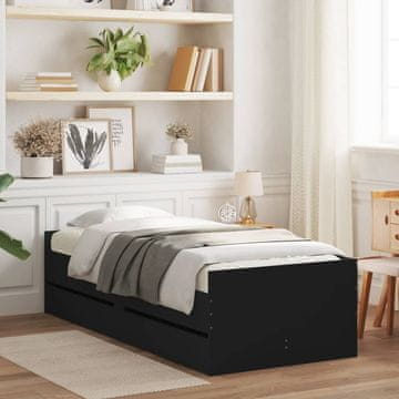 Vidaxl Posteljni okvir s predali črn 90x200 cm