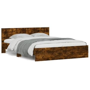Vidaxl Posteljni okvir z vzglavjem dimljen hrast 150x200 cm