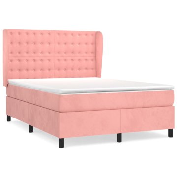 Vidaxl Box spring postelja z vzmetnico roza 140x190 cm žamet