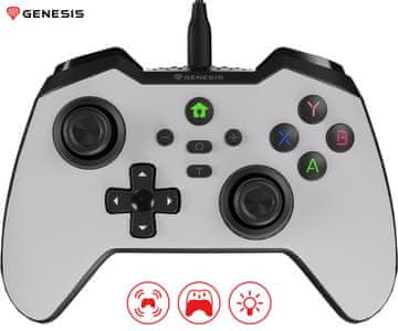 Genesis Mangan 300 žični igralni plošček, Windows/Android/Nintendo, torbica, bel