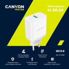 Canyon H-36-01 hišni polnilec, 36 W, QC 3.0 (CNE-CHA36W01)