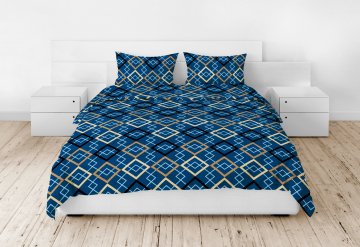 Posteljnina 160x200 temno modra zlato črna romb