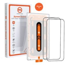 Mobile-origin Orange Screen Guard iPhone 15 with easy applicator, 2 pack