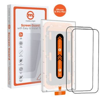 Mobile-origin Orange Screen Guard iPhone 15 Pro Max with easy applicator, 2 pack