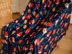 Ljubki dom Modra božična mikropliš deka HOT COCOA, 150x200 cm