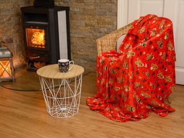 Ljubki dom Rdeča božična mikropliš deka BOŽIČ, 180x200 cm