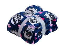 Ljubki dom Luksuzna modra ovčka deka iz mikropliša PUGS KISSES, 150x200 cm