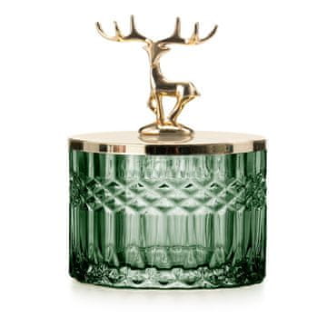 Ljubki dom Zelená skleněná šperkovnice DEER, nízká