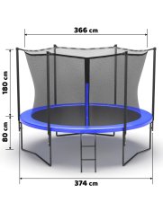 Ljubki dom Črn vrtni trampolin BARS 365 cm z zaščitno mrežo in lestvijo
