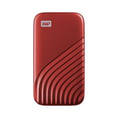 WD Zunanji trdi disk Western Digital My Passport 2000 GB rdeč, zaščita s geslom, USB Type-C, hitrost branja do 1050 MB/s, kovinska zasnova.