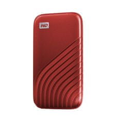 WD Zunanji trdi disk Western Digital My Passport 2000 GB rdeč, zaščita s geslom, USB Type-C, hitrost branja do 1050 MB/s, kovinska zasnova.
