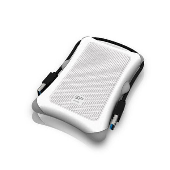 Silicon Power Zunanje trdo disk Silicon Power Armor A30, 2000 GB, bel, odporen na udarce, USB 3.2 Gen 1, 256-bit AES, večplatformska podpora, idealen za Mac in Windows.