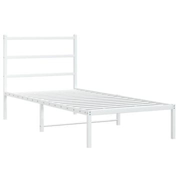 Vidaxl Kovinski posteljni okvir z vzglavjem bel 90x200 cm