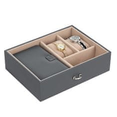Troli Moderna siva škatlica za nakit z ogledalom + potovalna škatlica za nakit