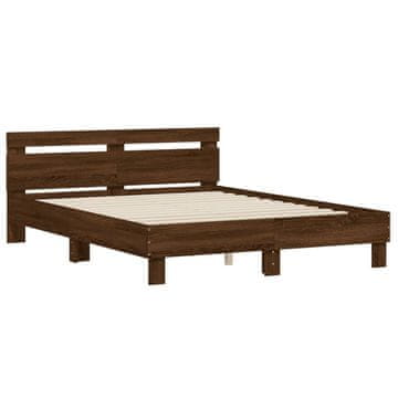 Vidaxl Posteljni okvir z vzglavjem rjavi hrast 140x190 cm inž. les