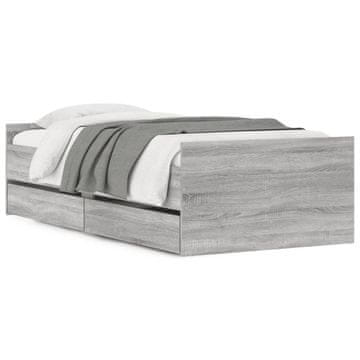 Vidaxl Posteljni okvir s predali siva sonoma 90x200 cm