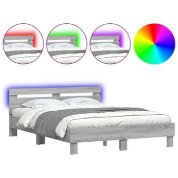 Vidaxl Posteljni okvir z vzglavjem in LED siva sonoma 150x200 cm