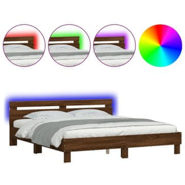 Vidaxl Posteljni okvir z vzglavjem in LED rjavi hrast 160x200 cm