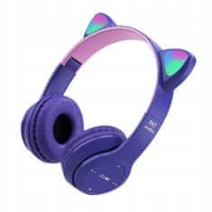 SATIS Vijolične LED brezžične bluetooth slušalke z mačjimi ušesi + mikrofon