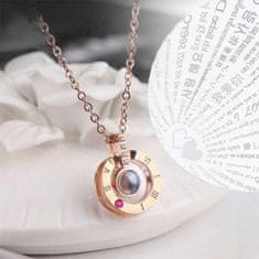 Netscroll Rožnato zlata ogrlica Ljubezen s projekcijo v 100 jezikih in darilnim setom Večne vrtnice, 925 srebro, GiftBox