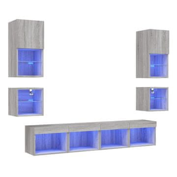 Vidaxl Komplet TV omaric LED 8-delni siva sonoma inženirski les