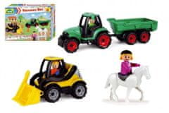 Alena Goliášová Truckies, plastični traktor s prikolico, nakladalnikom in dodatki v škatli, 38x28x10cm, 24m+