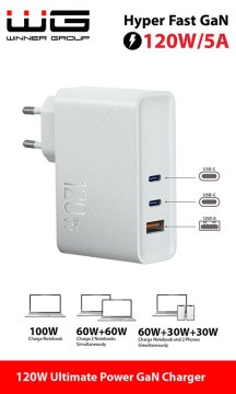 WG Omrežni polnilec USB-A, 2x tip C, do 120 W