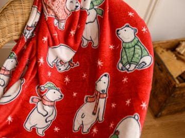 Ljubki dom Rdeča božična mikropliš deka SNEŽNI MEDVED, 150x200 cm