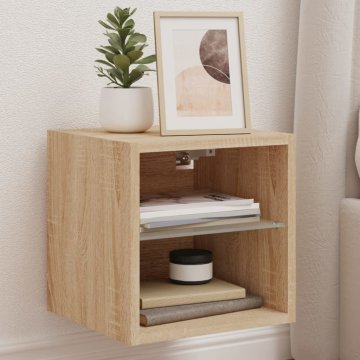 Vidaxl vidaXL Stenska TV omarica z LED osvetlitvijo, hrast sonoma, 30x28,5x30 cm