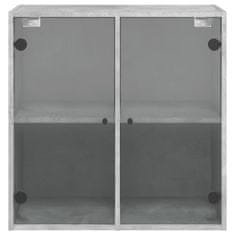 Vidaxl Stranska omarica s steklenimi vrati betonsko siva 68x37x75,5 cm