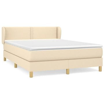 Vidaxl Box spring postelja z vzmetnico krem 140x200 cm blago