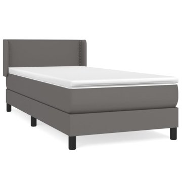 Vidaxl Box spring postelja z vzmetnico siva 100x200 cm umetno usnje