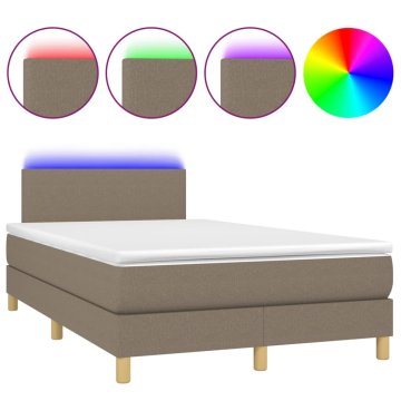 Vidaxl Box spring postelja z vzmetnico LED taupe 120x200 cm blago