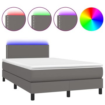 Vidaxl Box spring postelja z vzmetnico LED siva 120x200cm umetno usnje