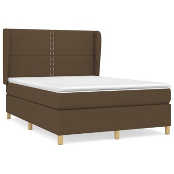 Vidaxl Box spring postelja z vzmetnico temno rjav 140x190 cm blago