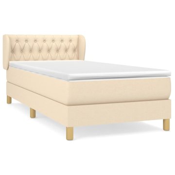 Vidaxl Box spring postelja z vzmetnico krem 100x200 cm blago