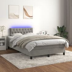 Vidaxl Box spring postelja z vzmetnico LED sv. siva 120x190 cm žamet