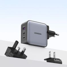 Ugreen CD296 GaN nabíjačka USB / 2x USB-C 65W + adapter EU / UK / US, črna