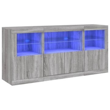 Vidaxl Komoda z LED lučkami siva sonoma 142,5x37x67 cm