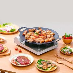 Netscroll Inovativna žar ponev brez prijemanja, okrogla ponev za žar, primerna za različne vrste žarov (ogenj, plin, elektrika), idealna za peko mesa, rib in zelenjave, NoStickPan