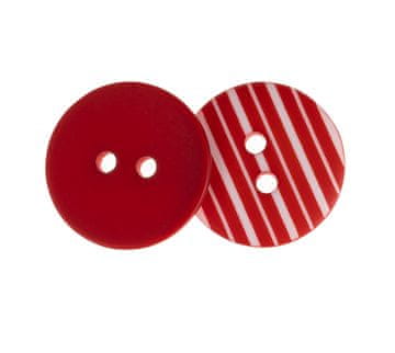 Gumb - komplet 3 kosov - premer 20 mm, rdeč z belimi črtami