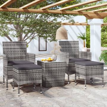 Vidaxl vidaXL 5-delni bistro set, PE ratan in kaljeno steklo, siv