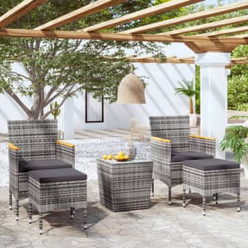 Vidaxl vidaXL 5-delni bistro set, PE ratan in kaljeno steklo, siv