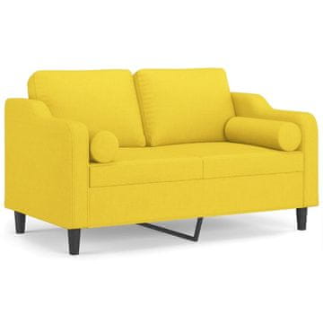 Vidaxl Kavč dvosed z blazinami svetlo rumen 120 cm blago