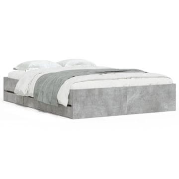 Vidaxl Posteljni okvir s predali betonsko siv 135x190cm inženirski les