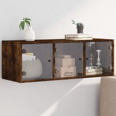 Vidaxl Stenska omarica s steklenimi vrati dimljen hrast 102x37x35 cm
