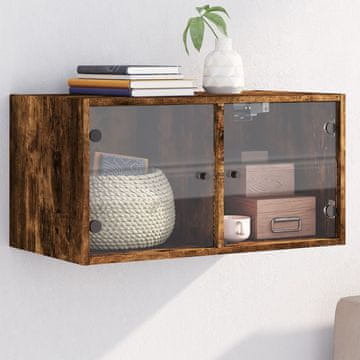 Vidaxl vidaXL Stenska omarica s steklenimi vrati dimljen hrast 68,5x37x35 cm